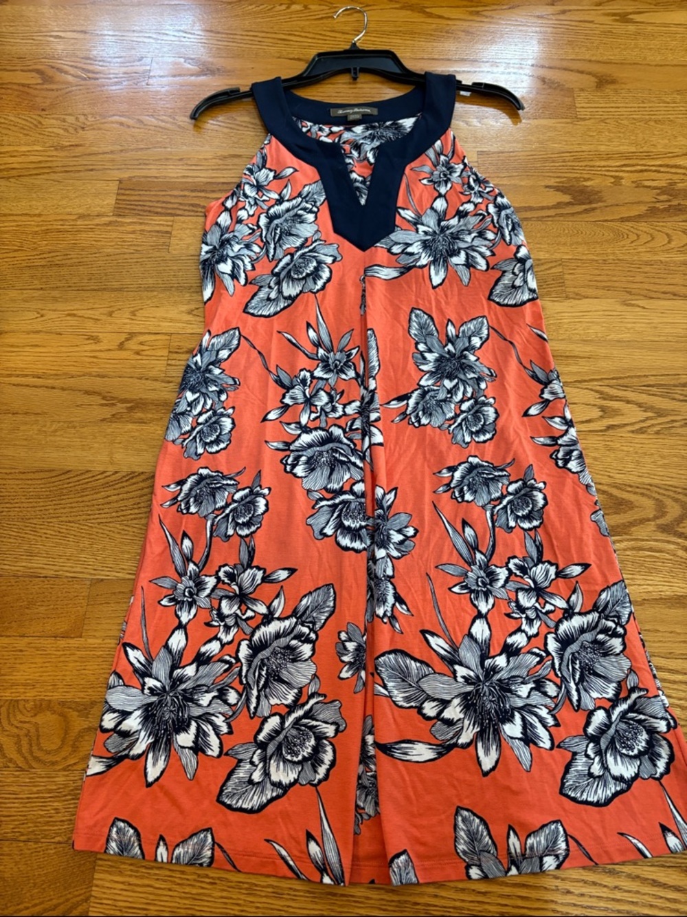 Tommy Bahama Coral Floral Halter Dress with Navy Accents